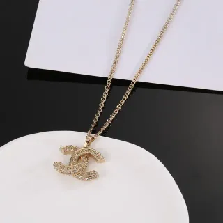 Chanel CC Logo Pavé Crystal Gold-Tone Necklace
