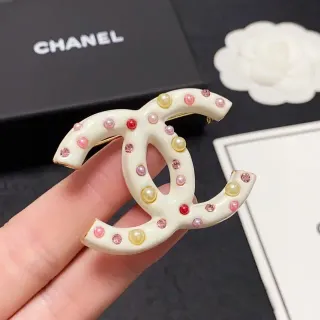 Chanel CC Logo Pearl and Crystal Embellished Brooch
