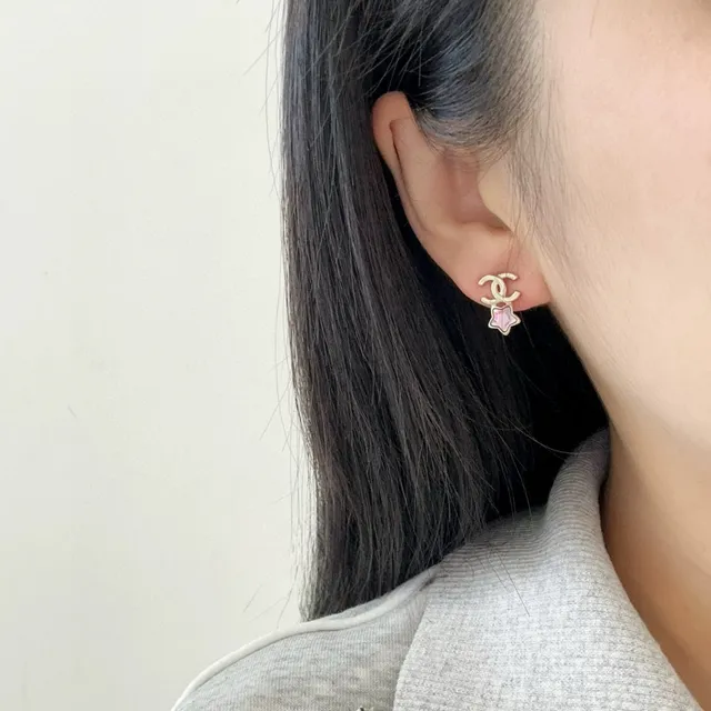 Chanel CC Logo Star Crystal Gold Pink Faceted Boucles d'oreilles 4