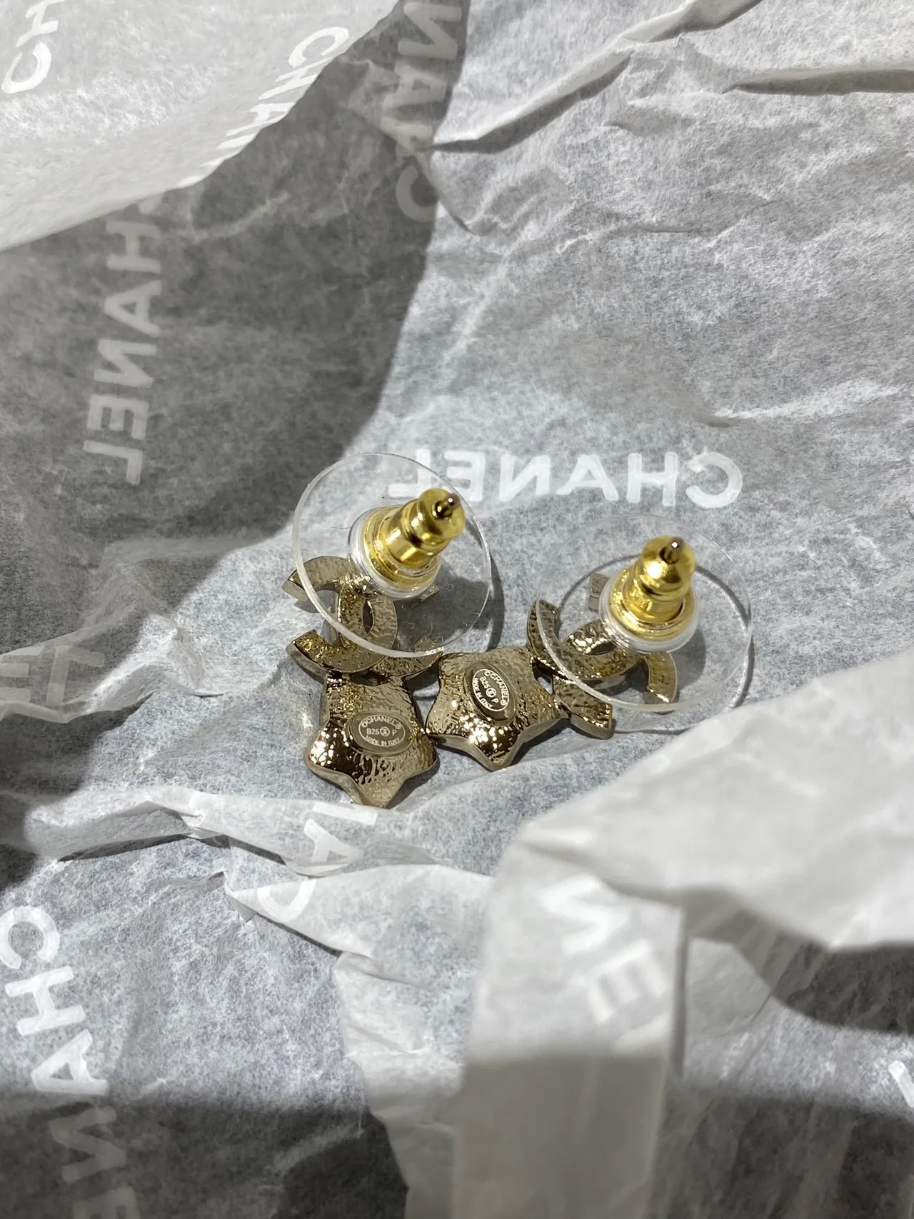 Chanel CC Logo Star Crystal Gold Pink Faceted Boucles d'oreilles 5