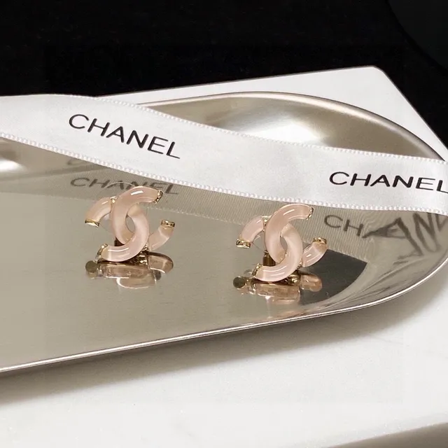Chanel CC Logo Stud Pink Gold Interlocking Translucent Resin Earrings 4