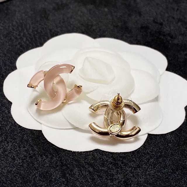 Chanel CC Logo Stud Pink Gold Interlocking Translucent Resin Earrings 6