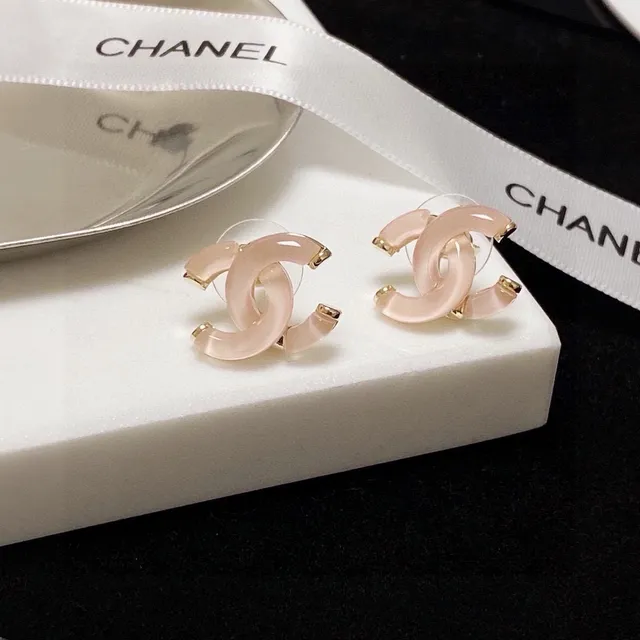 Chanel CC Logo Stud Pink Gold Interlocking Translucent Resin Earrings 7