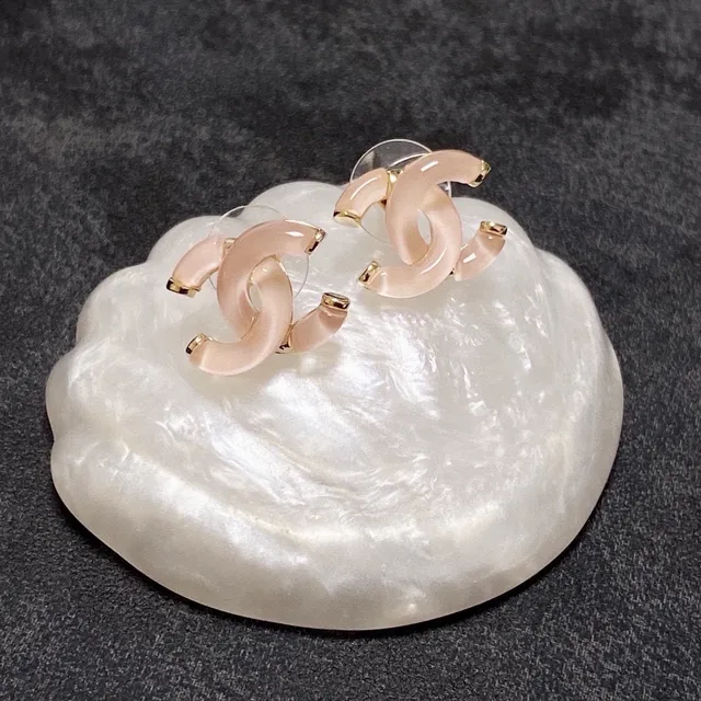 Chanel CC Logo Stud Pink Gold Interlocking Translucent Resin Earrings 9