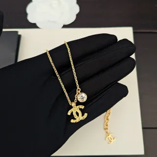 Chanel CC Pendant Necklace Gold Transparent Chain Twisted Logo Necklace