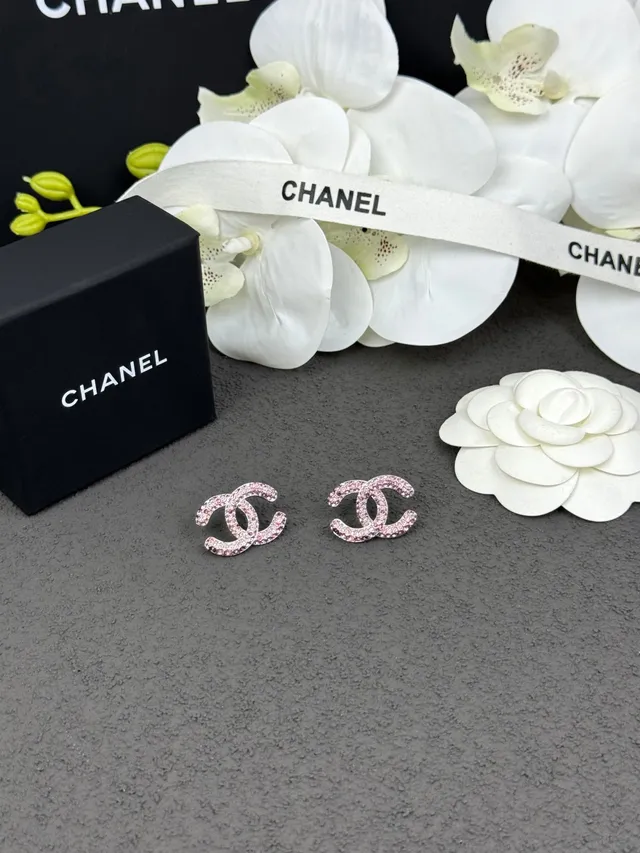 Chanel CC Pink Silver Pavé Crystal Interlocking Logo Earrings 2