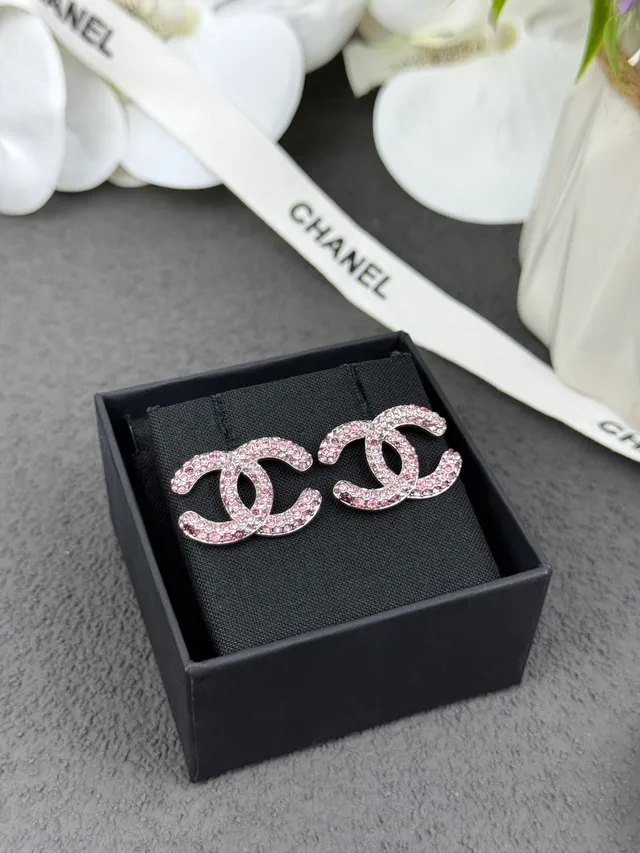Chanel CC Pink Silver Pavé Crystal Interlocking Logo Earrings 6