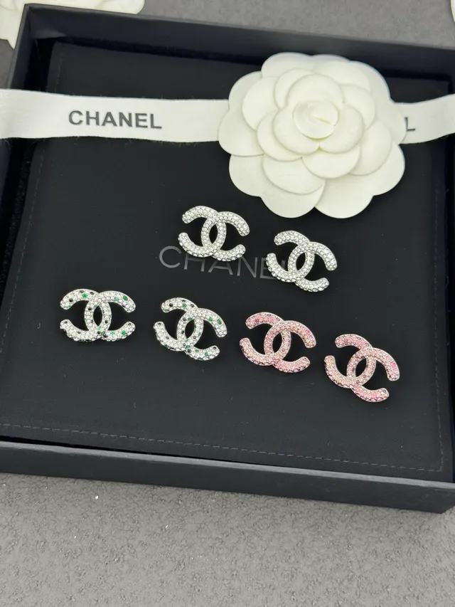 Chanel CC Pink Silver Pavé Crystal Interlocking Logo Earrings 9
