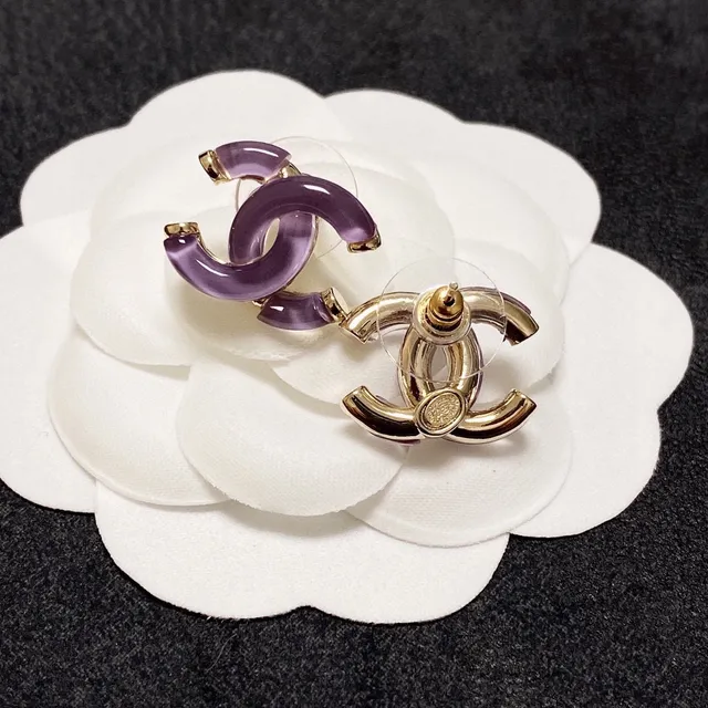 Chanel CC Purple Gold Interlocking Motif Translucent Resin Earrings 8