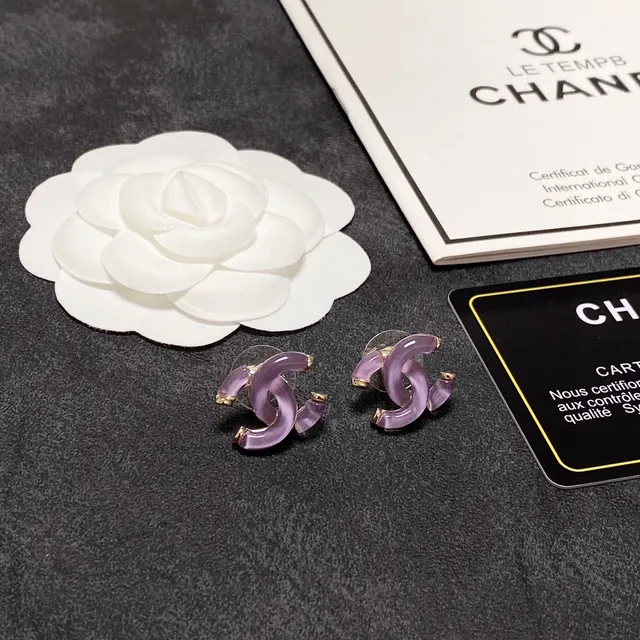 Chanel CC Purple Gold Interlocking Motif Translucent Resin Earrings 9