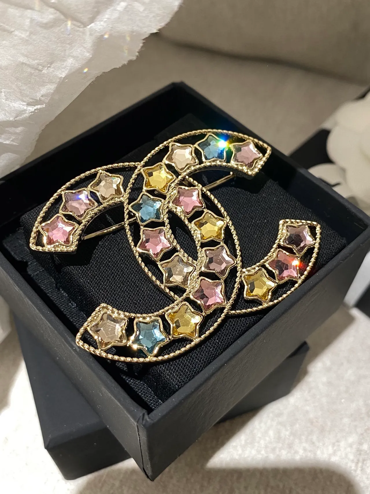 Chanel CC Star Multicolor Crystal Brooch 1