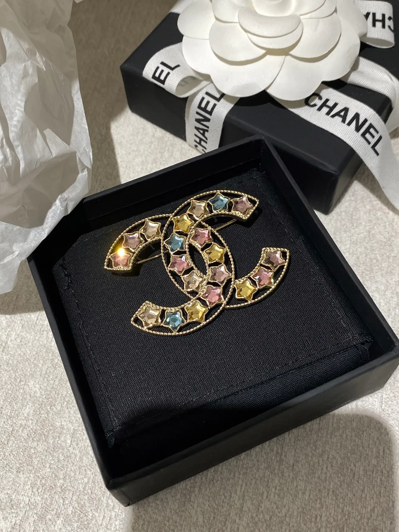 Chanel CC Star Multicolor Crystal Brooch 5