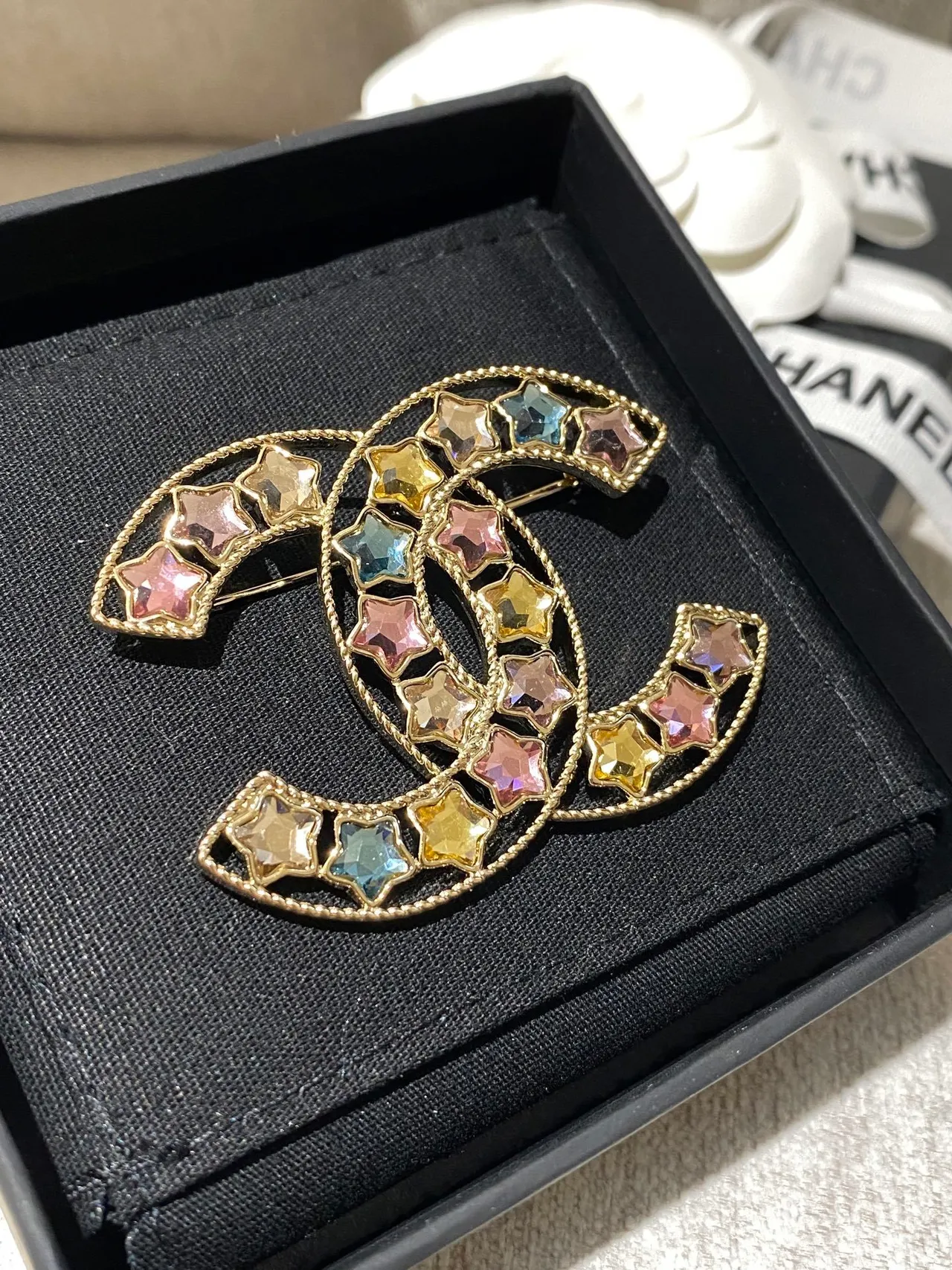 Chanel CC Star Multicolor Crystal Brooch 6