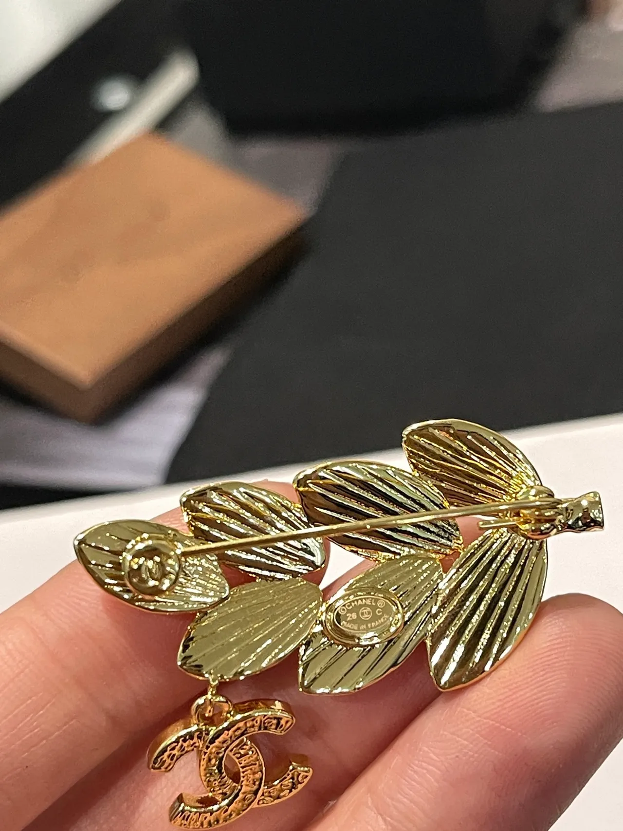 Chanel ক্রিস্টাল পাতা এবং CC Charm Brooch 3