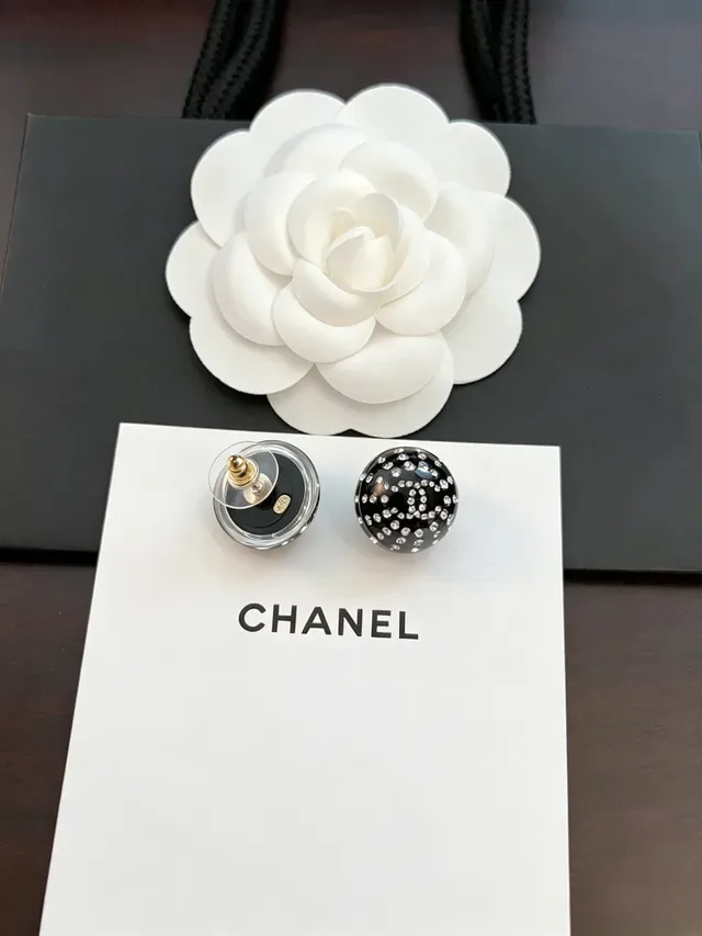 Chanel Crystal-Pavé Black Ball Stud Earrings 3
