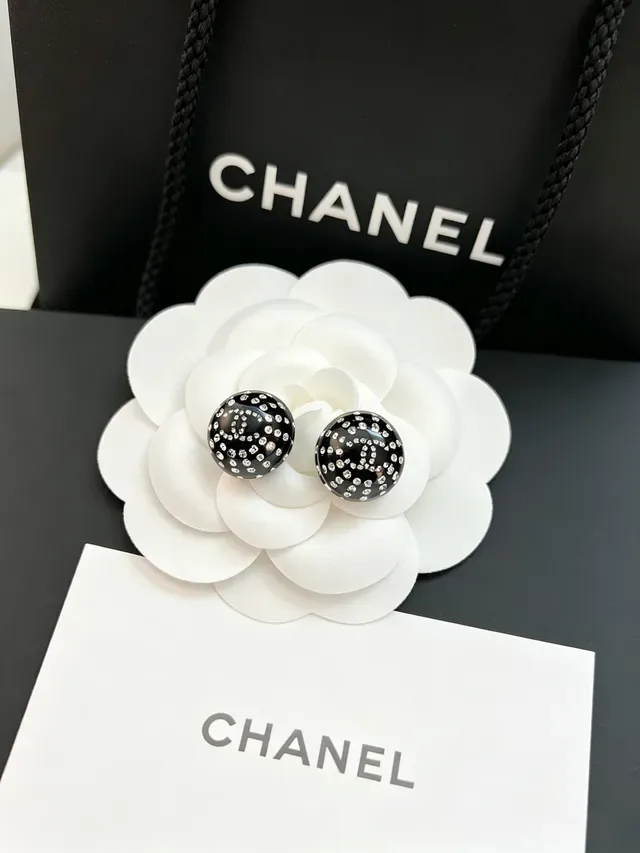 Chanel Crystal-Pavé Black Ball Stud Earrings 4