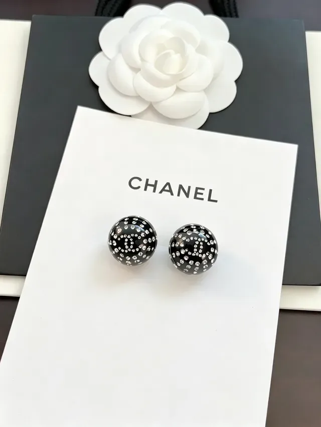 Chanel Crystal-Pavé Black Ball Stud Earrings 5
