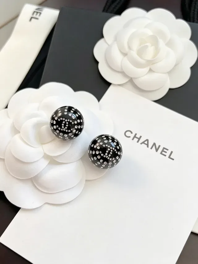 Chanel Crystal-Pavé Black Ball Stud Earrings 6