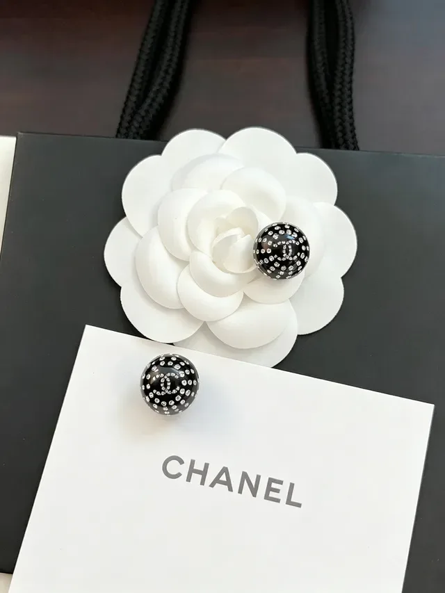 Chanel Crystal-Pavé Black Ball Stud Earrings 8