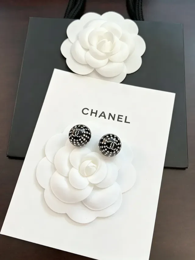 Chanel Crystal-Pavé Black Ball Stud Earrings 9