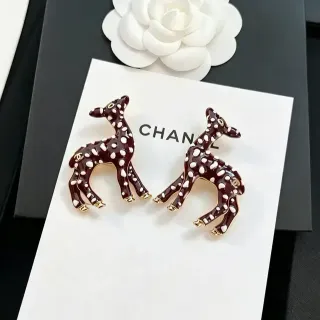 Chanel Deer Burgundy White Enamel Silhouette Polka-Dot Pattern Brooch