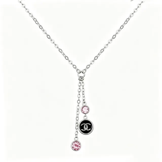 Chanel Corrente Dupla Lariat Prata Rosa Colar Gota com Camadas 8