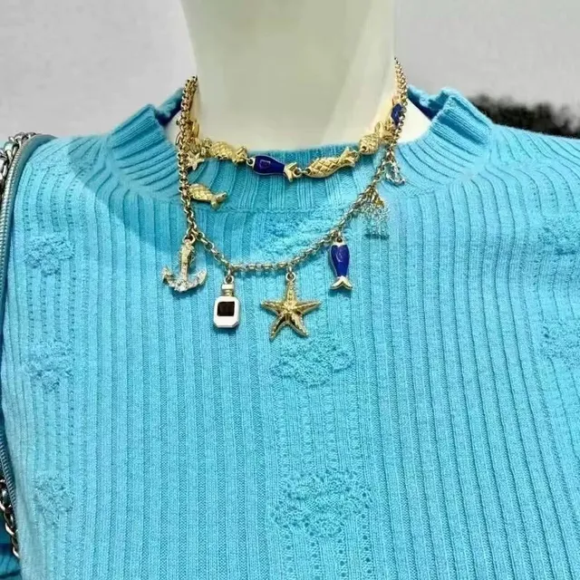 Chanel Fish Charm Gold Blue Chain Enameled Charms Bracelet 2