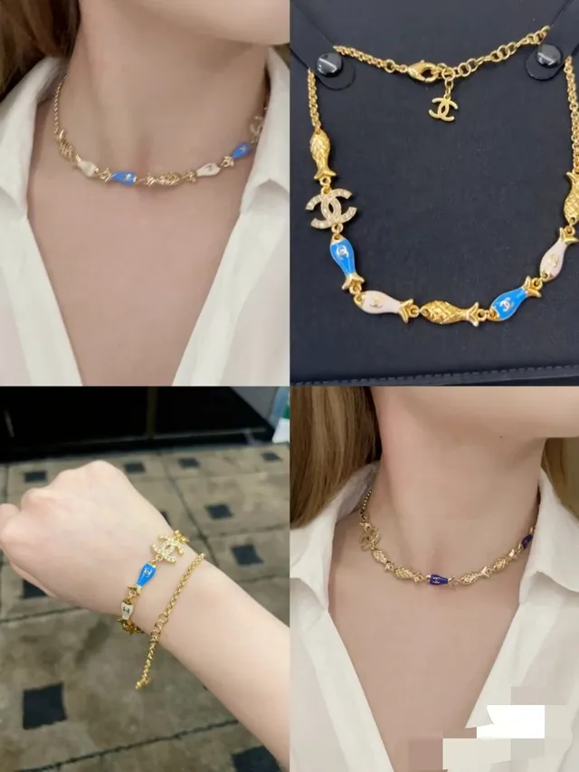 Chanel Fish Charm Gold Blue Chain Enameled Charms Bracelet 3