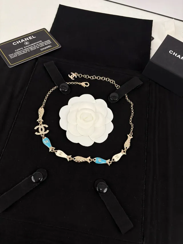 Chanel Fish Charm Gold Blue Chain Enameled Charms Bracelet 5