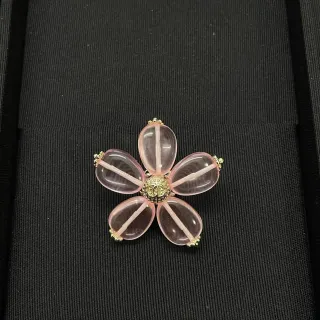 Chanel Floral Brooch Pink Gold Flower-Shaped Translucent Stone Petals Brooch