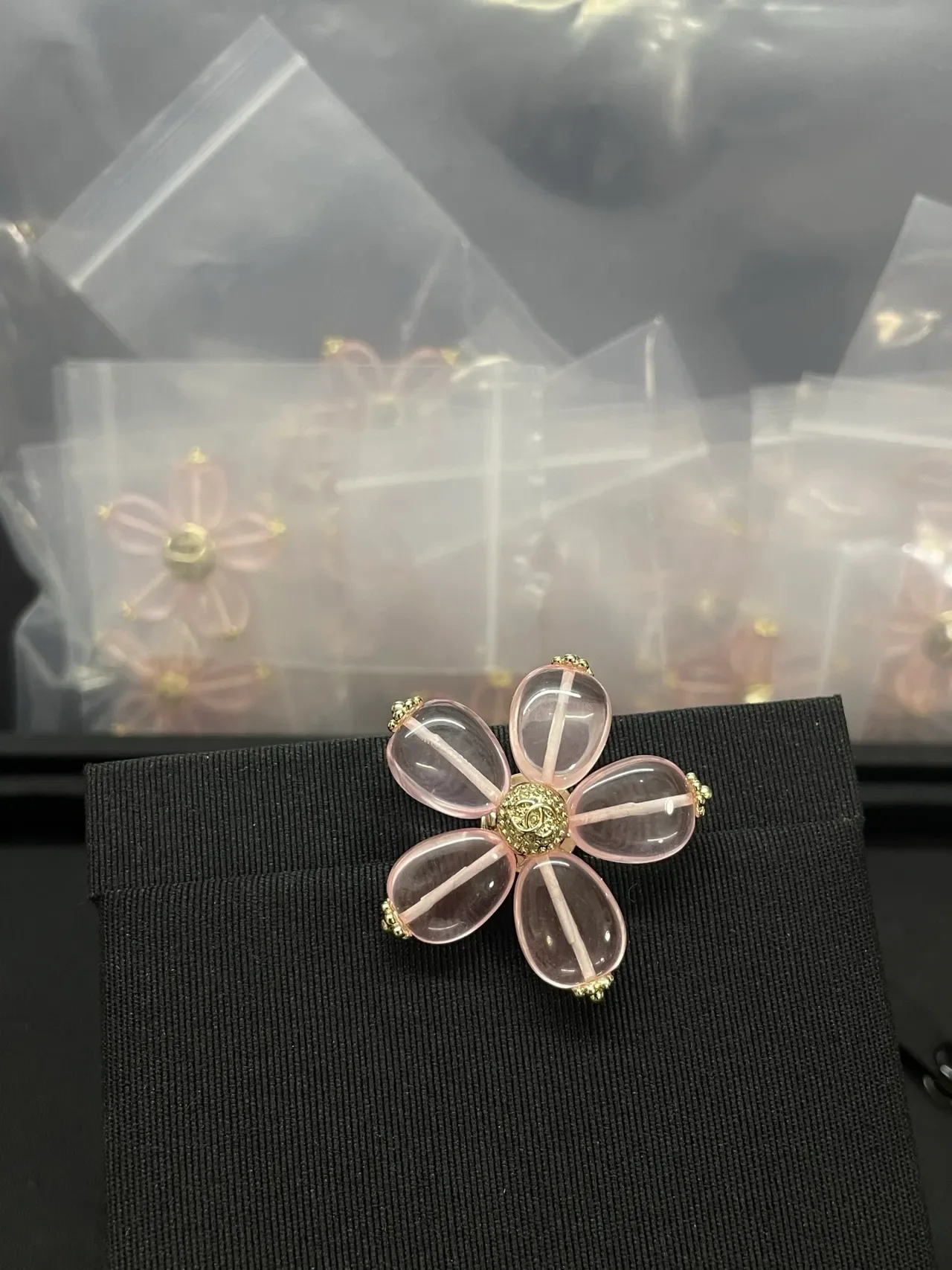 Chanel Floral Brooch Pink Gold Flower-Shaped Translucent Stone Petals Brooch 3