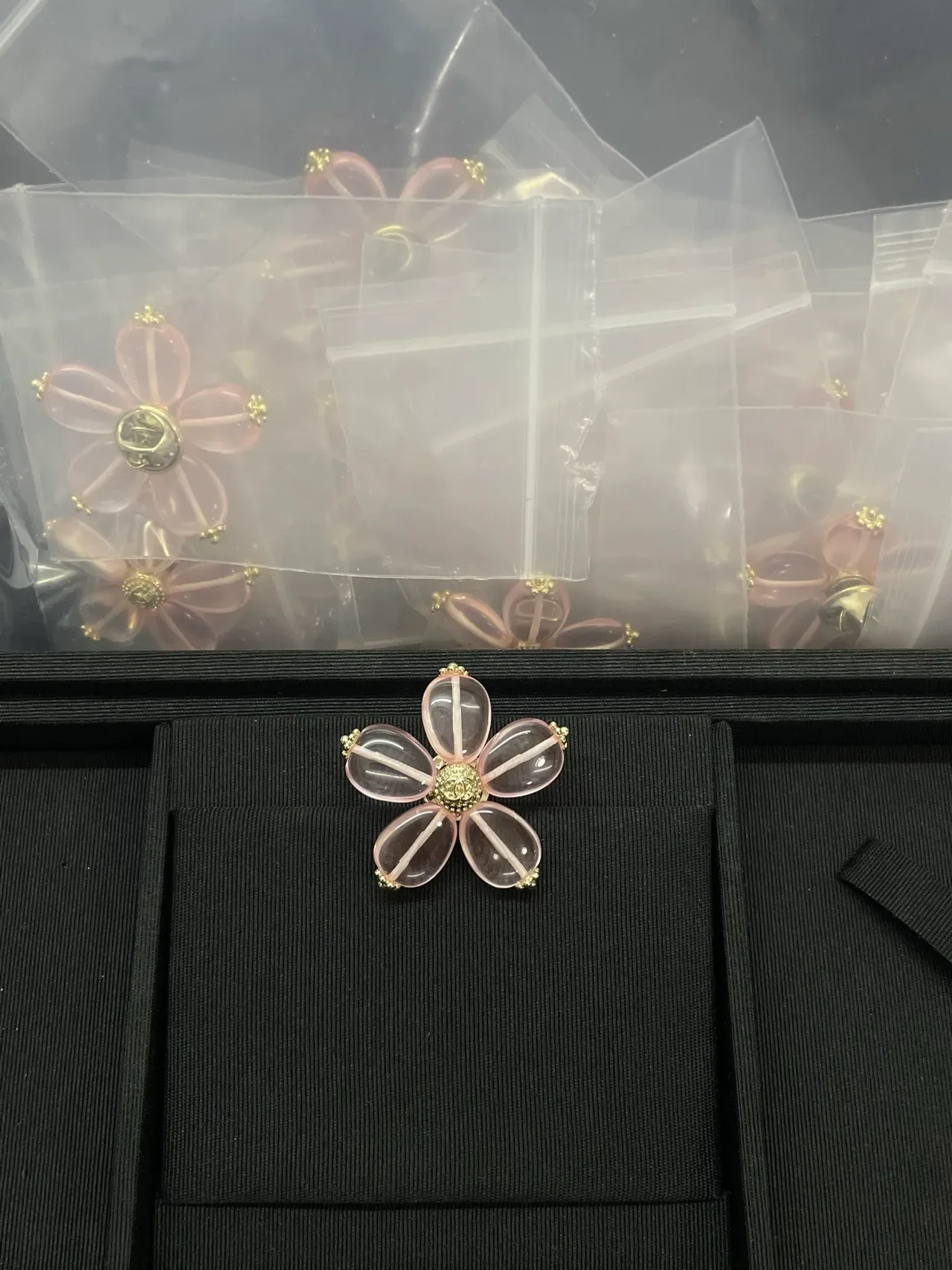 Chanel Floral Brooch Pink Gold Flower-Shaped Translucent Stone Petals Brooch 4
