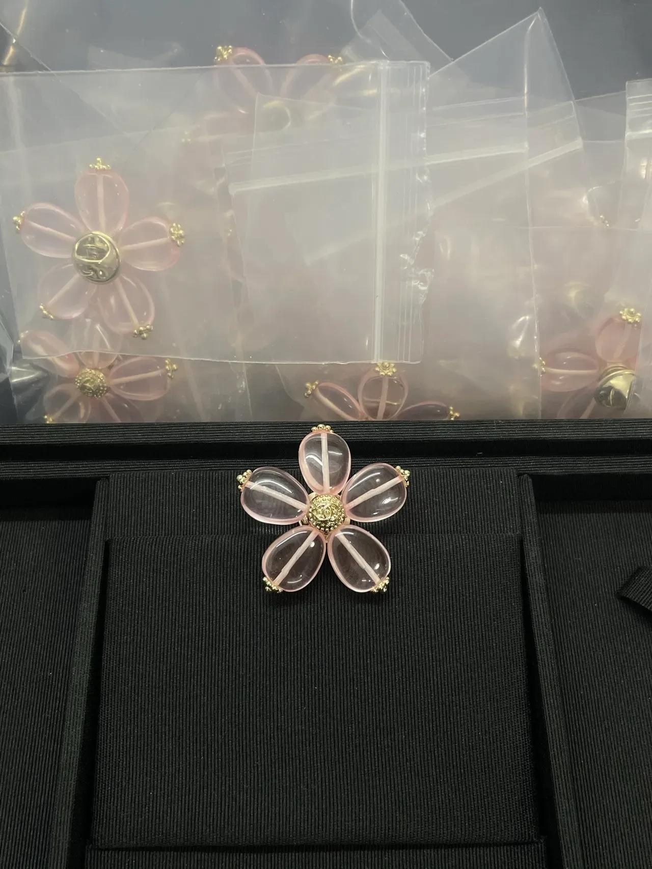Chanel Floral Brooch Pink Gold Flower-Shaped Translucent Stone Petals Brooch 5
