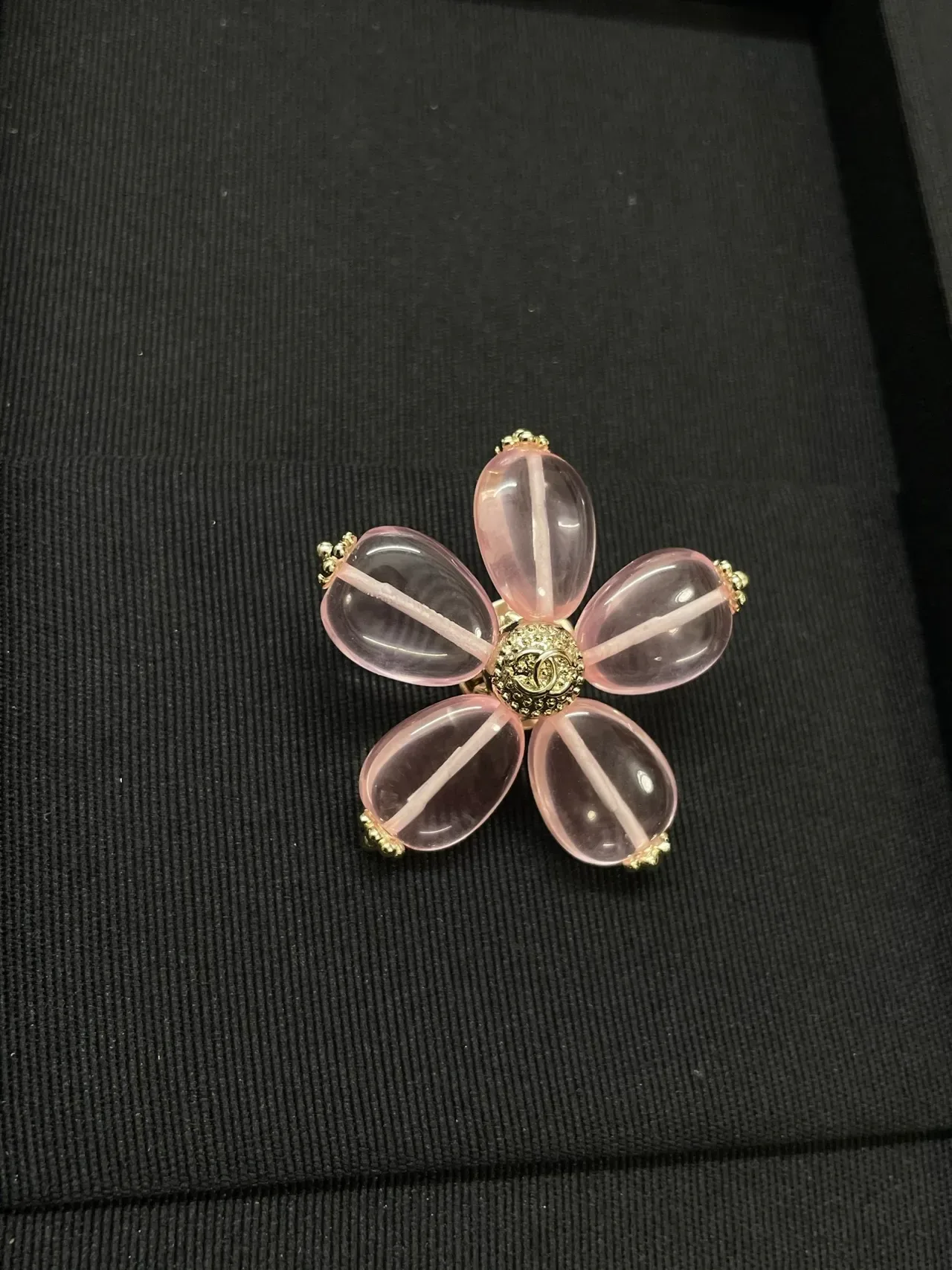 Chanel Floral Brooch Pink Gold Flower-Shaped Translucent Stone Petals Brooch 6