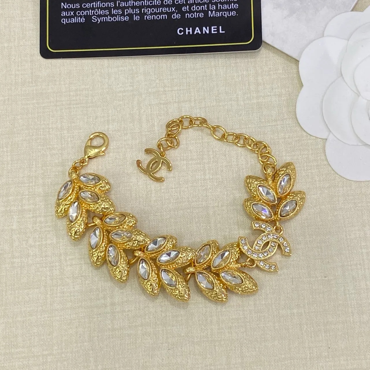 Chanel Floral Motif Gold White Metal Necklace 3