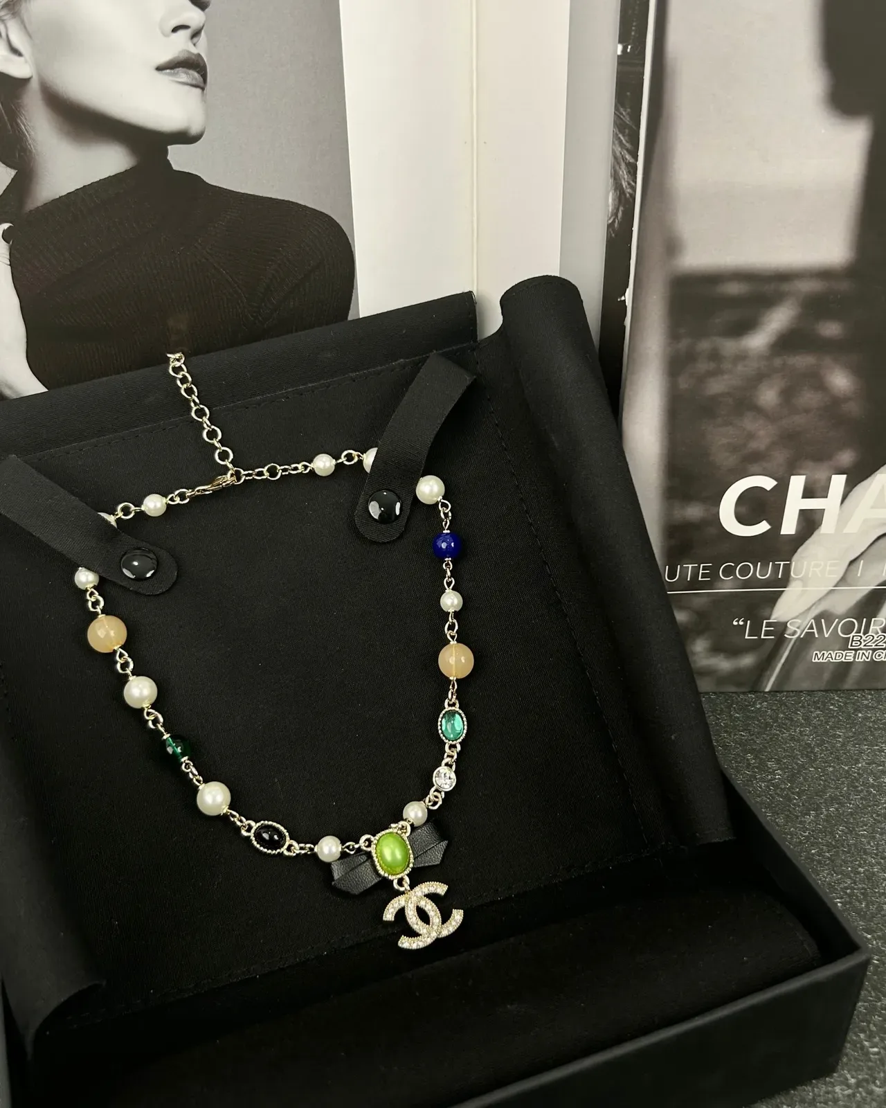 Chanel Gold Multicolor Chain Gemstone Beads Necklace 10