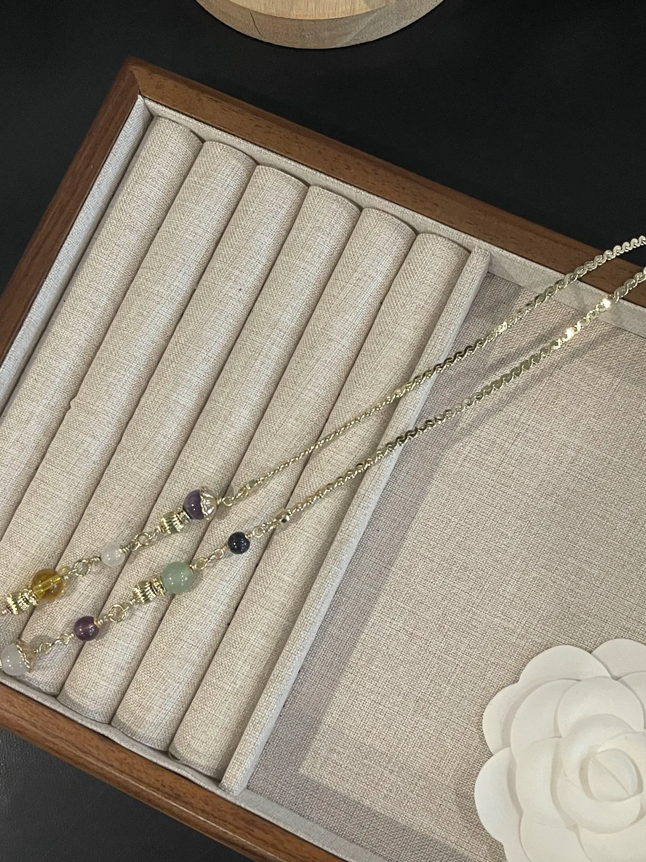Chanel Gold Purple Chain Multi-Gemstone Beading Necklace 3