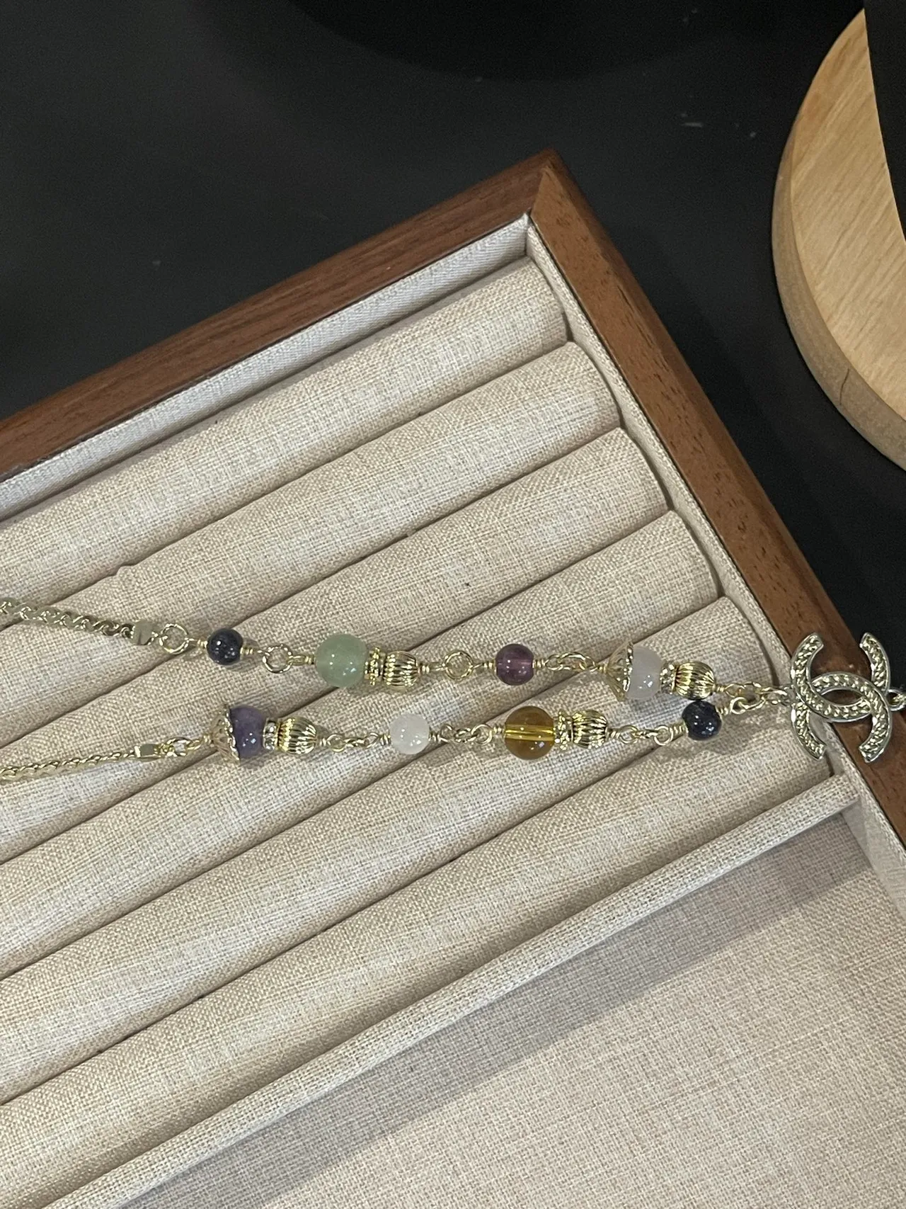 Chanel Gold Purple Chain Multi-Gemstone Beading Necklace 4