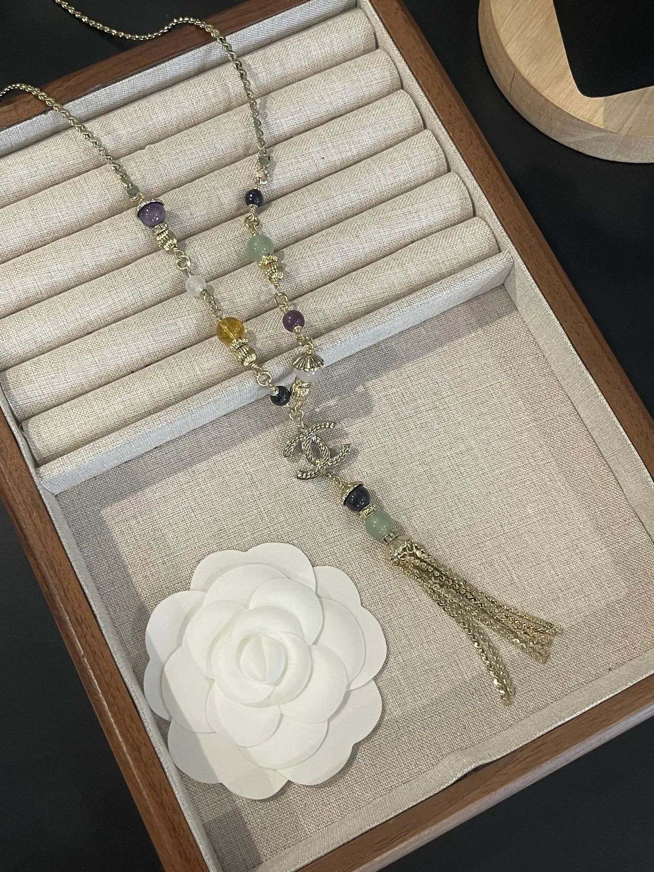 Chanel Gold Purple Chain Multi-Gemstone Beading Necklace 5