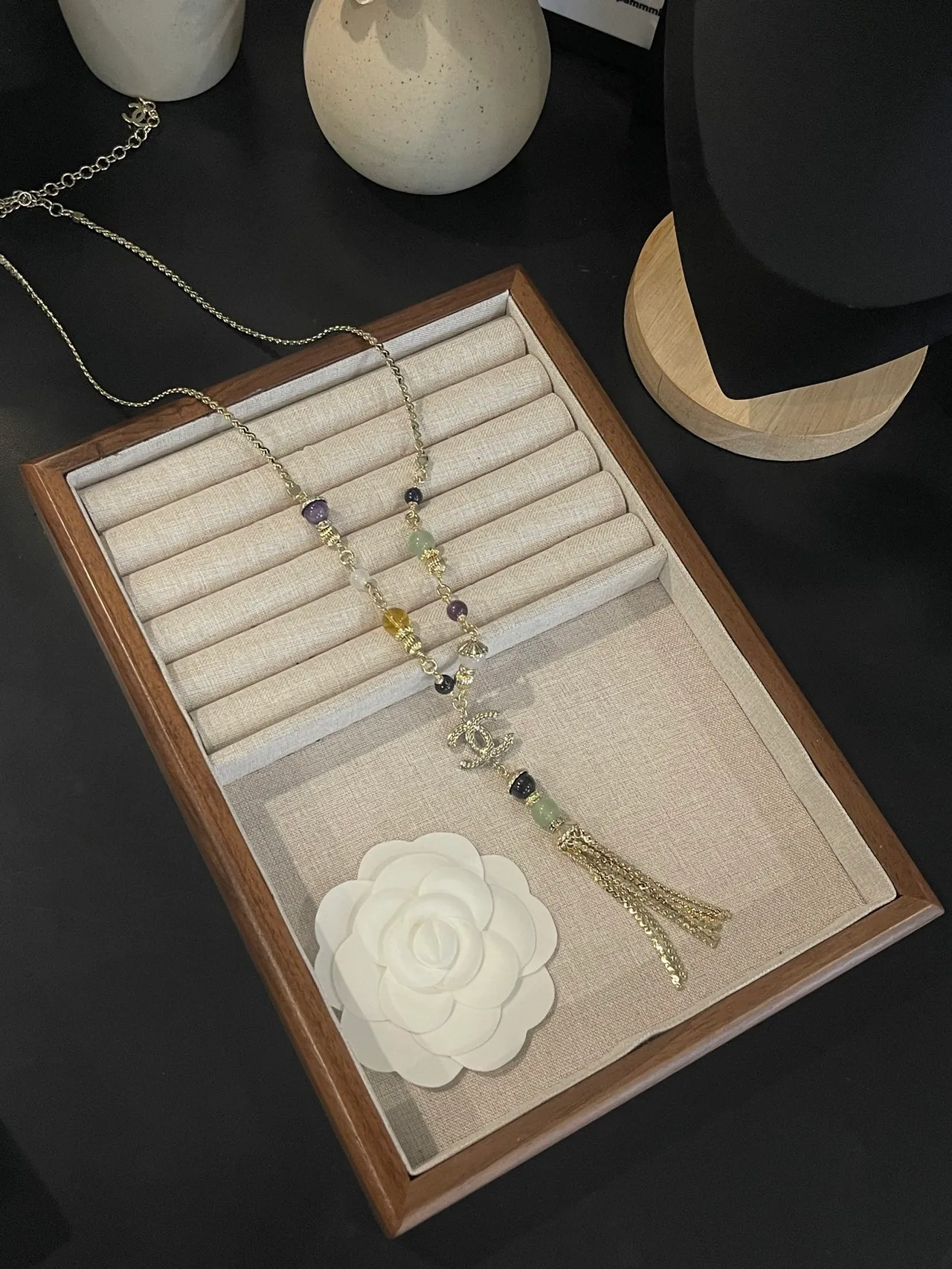 Chanel Gold Purple Chain Multi-Gemstone Beading Necklace 6