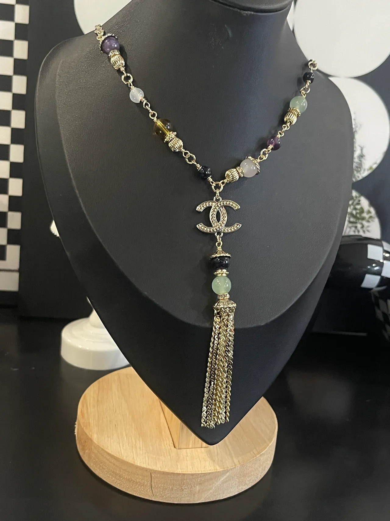 Chanel Gold Purple Chain Multi-Gemstone Beading Necklace 8