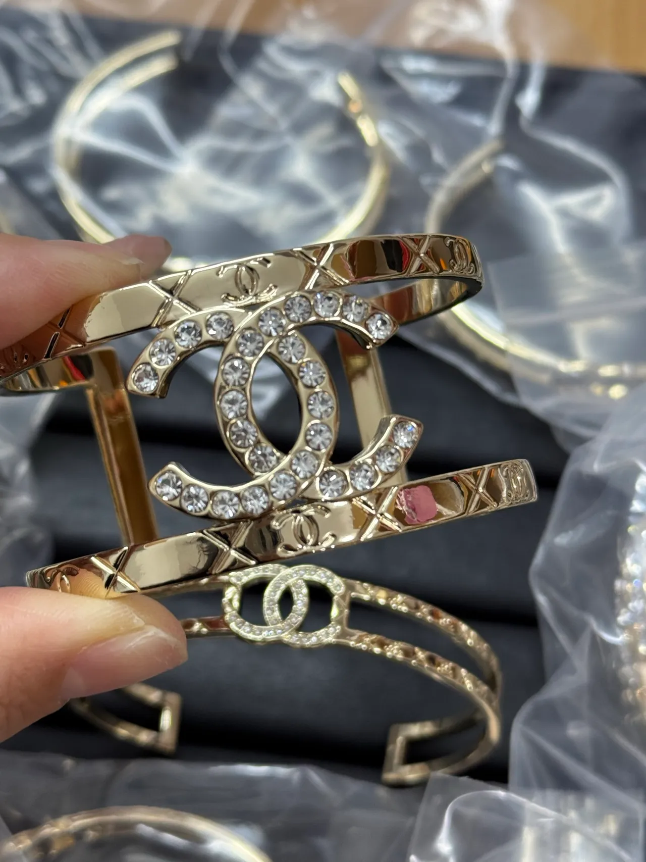Chanel Gold Silver Crystal-Pavé Bracelet 4