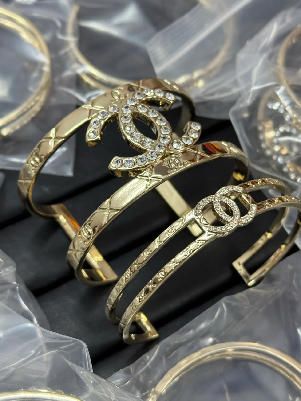 Chanel Gold Silver Crystal-Pavé Bracelet 5
