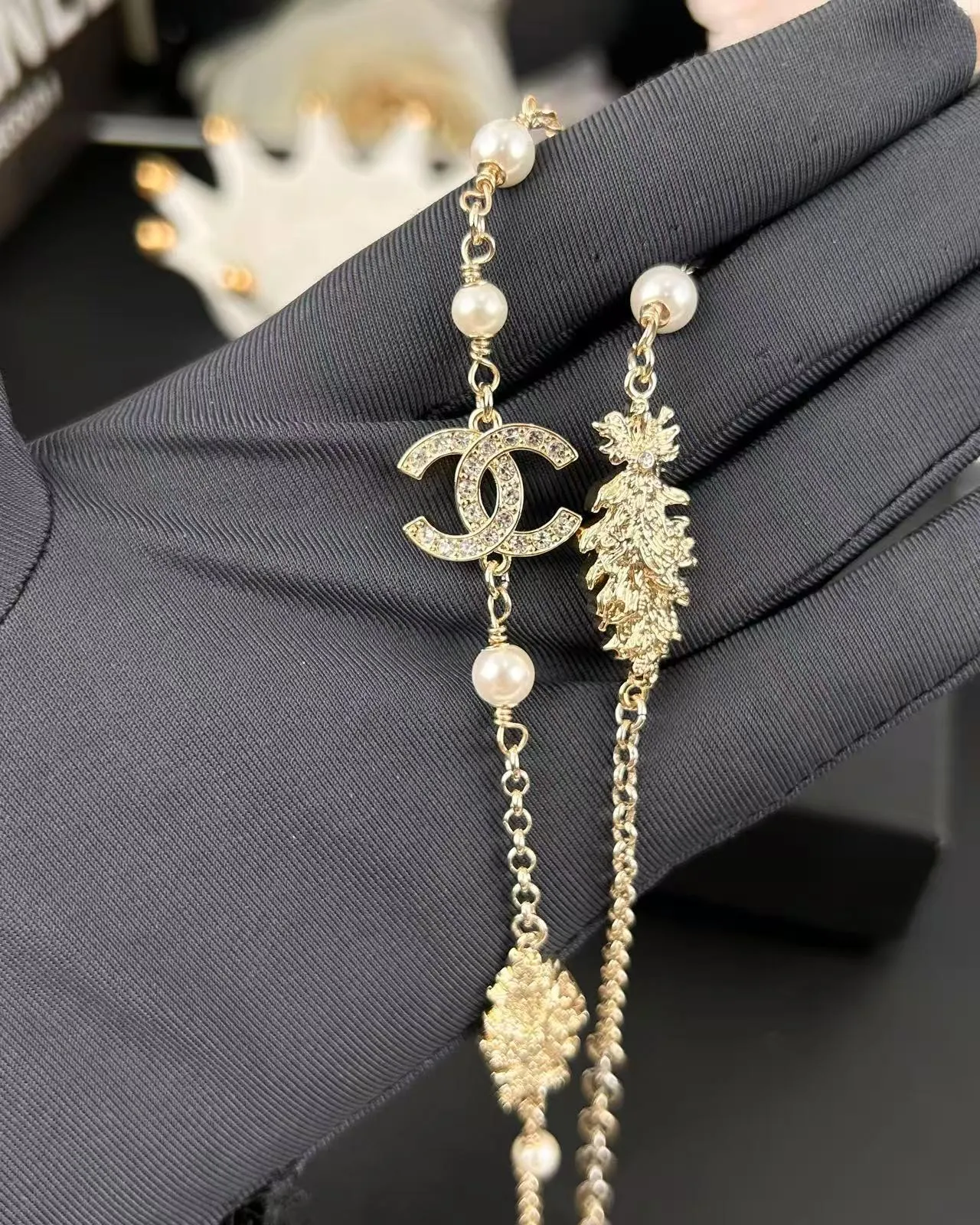 Chanel Gold-Tone Leaf Motif Pearl Drop Earrings 3