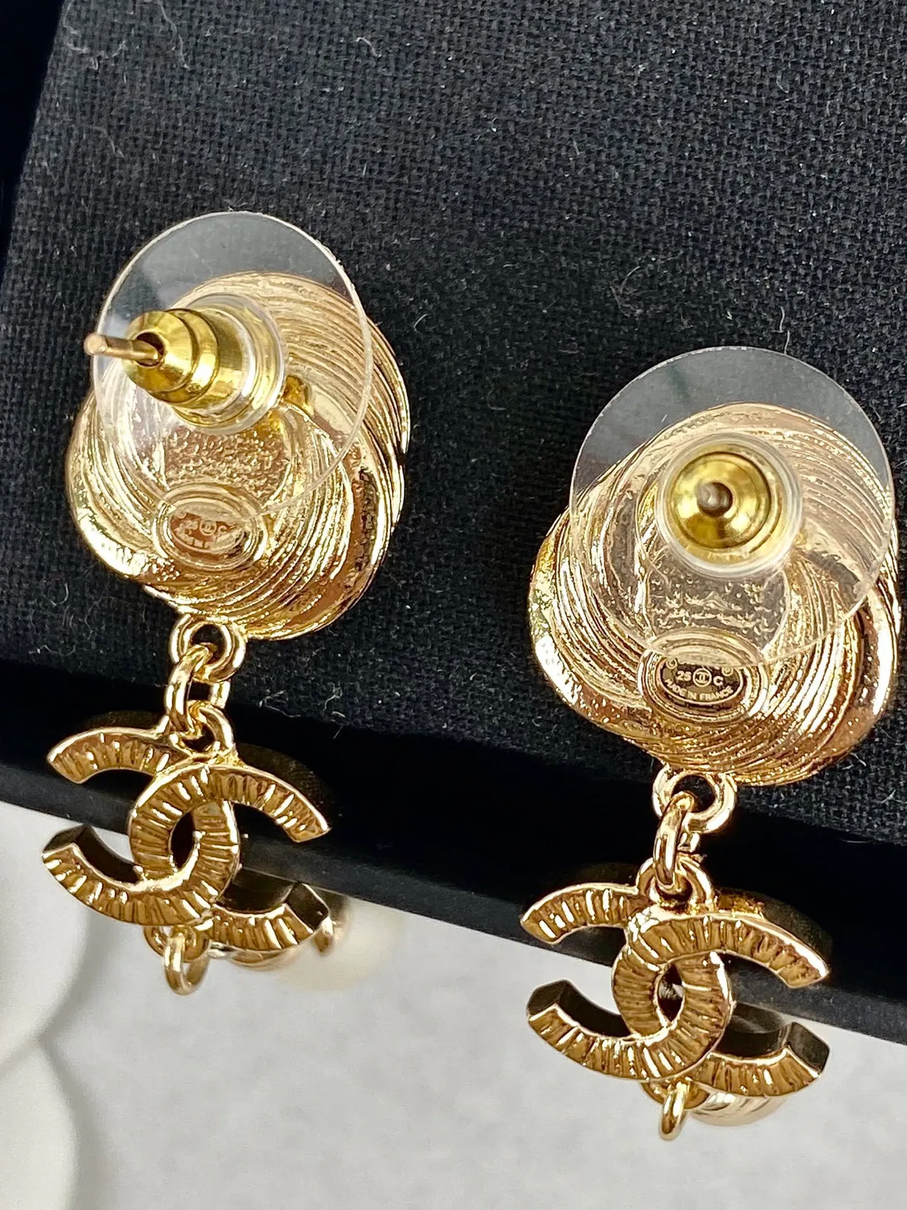 Chanel Gold-Tone Swirl-Top CC Logo Pearl Drop Earrings 2