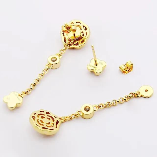 Chanel Gold Transparent Camellia Flower Motif Rose Earrings 2