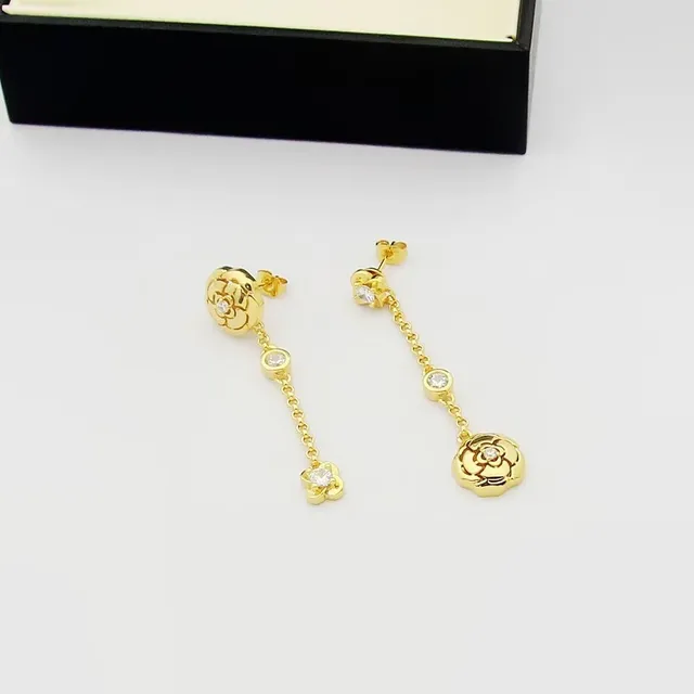 Chanel Gold Transparent Camellia Flower Motif Rose Earrings 3