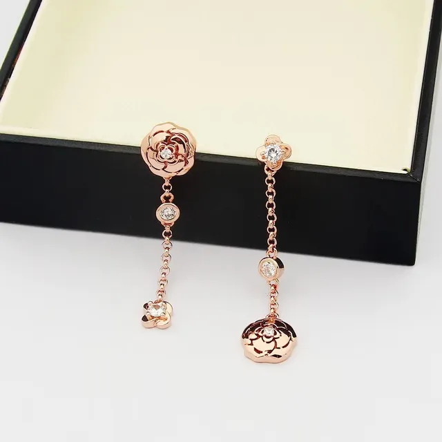 Chanel Gold Transparent Camellia Flower Motif Rose Earrings 4
