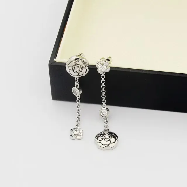 Chanel Gold Transparent Camellia Flower Motif Rose Earrings 5