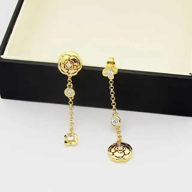 Chanel Gold Transparent Camellia Flower Motif Rose Earrings 6